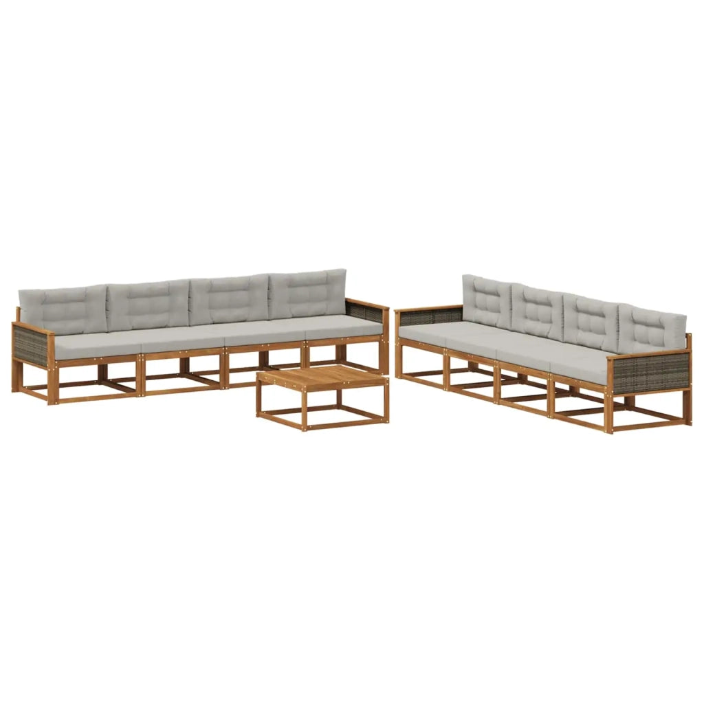 Set di divani da esterno 9 pcs Naturale e Grigio chiaro