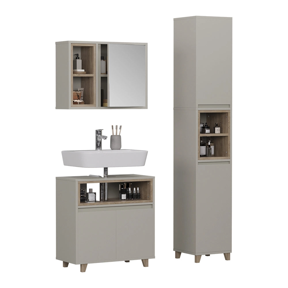 Vicco Set di mobili da bagno Greige/Rovere 3 parti con mobile alto