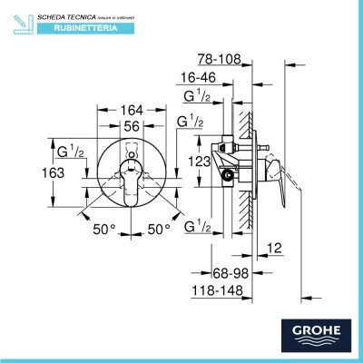 Set doccia tondo con braccio 40 soffione 25  kit doccia e miscelatore cromo Grohe Bauedge