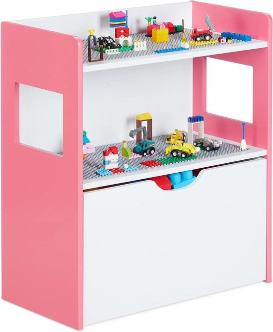 Cassettiere per bambini con piatti da costruzione, cassettiera con ruote, Dimensioni: 60 x 52 x 26,5 cm, cassettiera per bambini, MDF, colore vivace