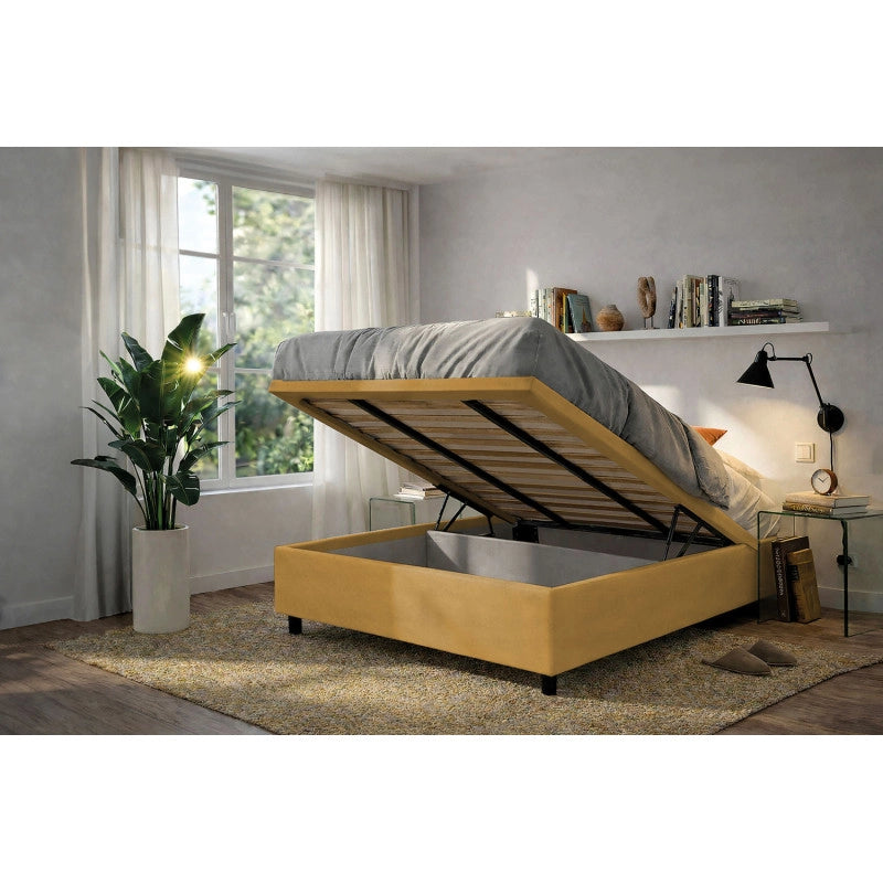 Letto imbottito Matrimoniale 160x200 cm BoxMax - Contenitore,Microfibra,Ocra