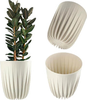 Vaso di fiori moderno con disegno geometrico per esterno - altezza 19 cm - crème