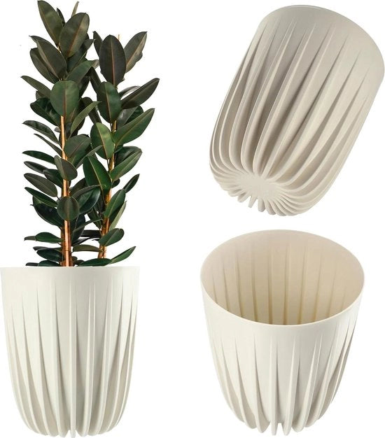 Vaso di fiori moderno con disegno geometrico per esterno - altezza 19 cm - crème