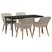 Set da Pranzo per Giardino 5 pcs Grigio chiaro polyrattan