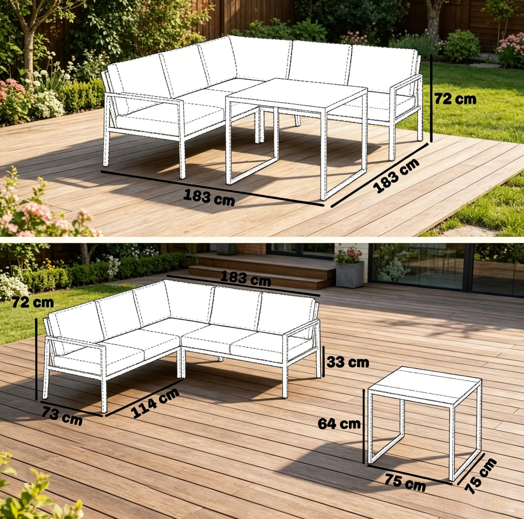 Set lounge da giardino angolare L 5 posti 183x183 cm in metallo e tessuto grigio scuro