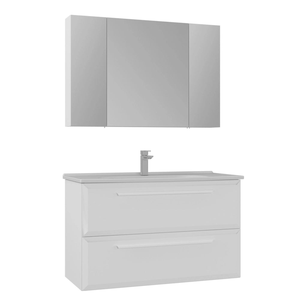 Set mobile lavabo con specchio (2 pezzi) "Nuvola 100 v2" - 100 x 50 x 62 cm - Bianco