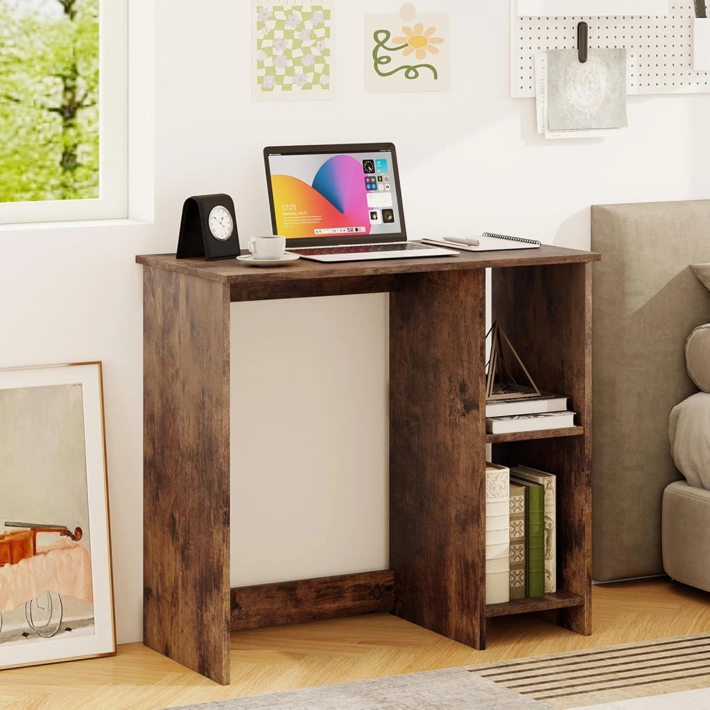 Scrivania per Computer in Legno con 2 Ripiani per Ambienti Piccoli, Scrivania Moderna e Salvaspazio da Casa e Ufficio, 80 x 40 x 74 cm (Marrone)