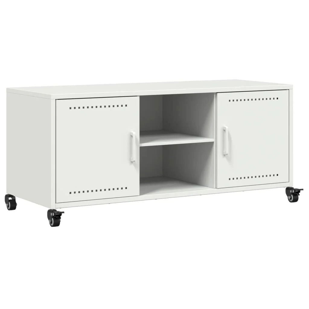 Mobile TV multimediale mensola TV credenza TV per sala da pranzo soggiorno camera da letto 100,5 x 39 x 43,5 cm acciaio bianco 02_0025537