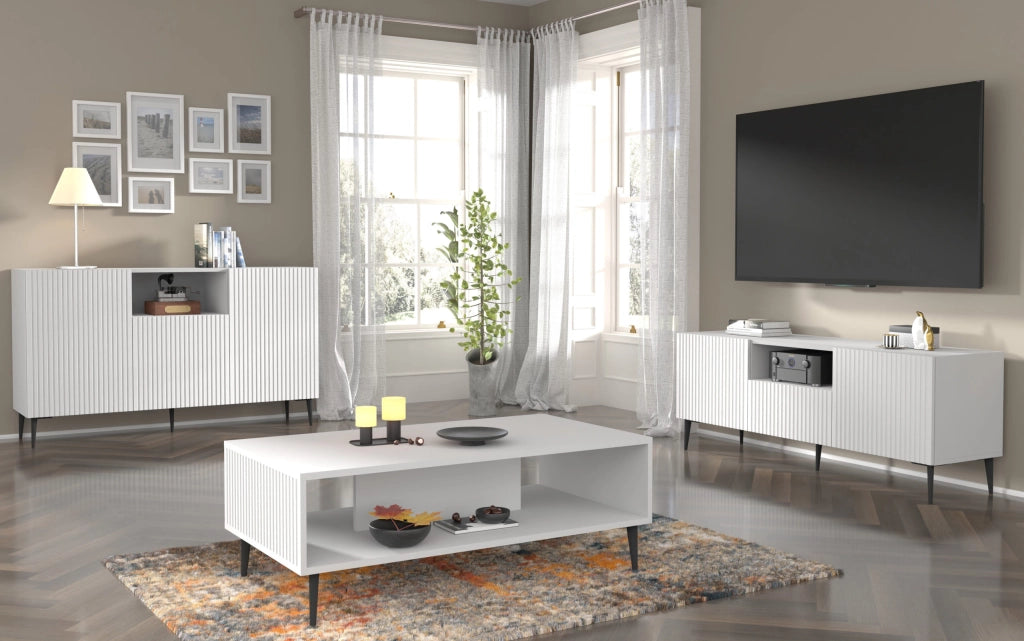 MOBILE IN MDF RIVESTITO IN PB RAVENNA 150 2D1DM BIANCO OPACO GAMBE IN METALLO NERO