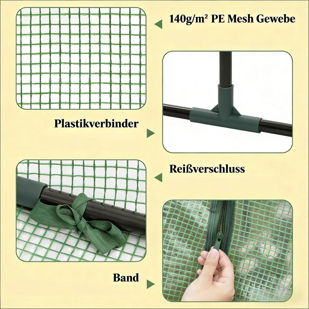 Serra a tunnel con 2 finestre arrotolabili e tetto a punta in acciaio e polietilene verde 120 × 60 × 60 cm