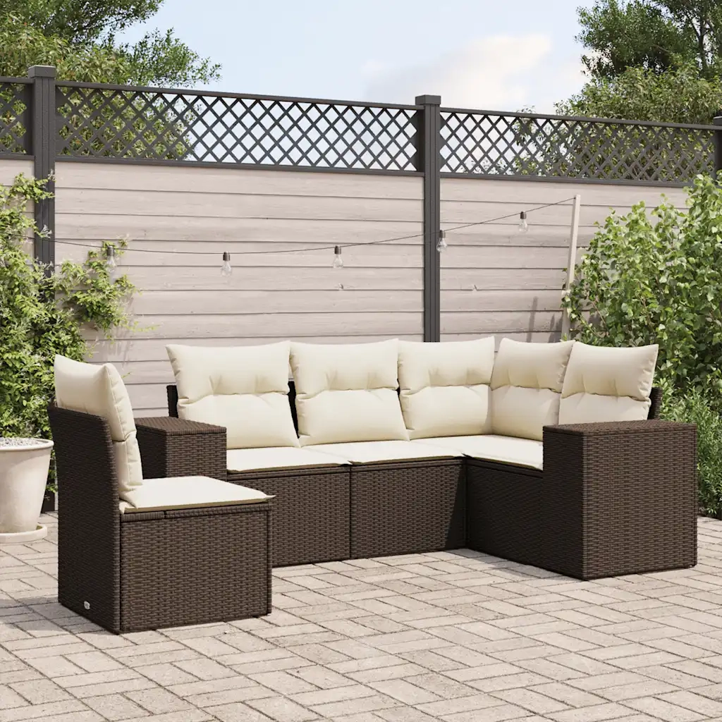 Set Divano da Giardino 5 pz con Cuscini Marrone in Polyrattan 3222572