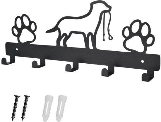 Oggetto di decorazione per cani - Sostegno per chiavi - Haken metallici - Pratico e stile - Nero - Arredamento per cani - Decorazione per parete per proprietari di cani - Adatto per parete con fori preesistenti - 10 cm - 2 haken - Materiale: metallo - Colore: nero - Peso: 0,25 kg - Dimensioni: 10 cm x 4 cm x 4 cm