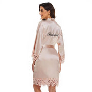 Seta Kimono da Camera con V-Scollatura Corta Sexy per Donna Notte con Cintura con Bordure a Maglia con Rasoio