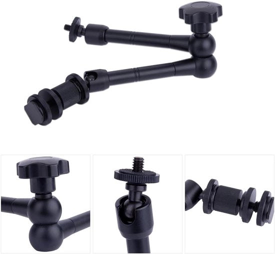 Braccio meccanico con 11 pollici di guida a sfere a 360 gradi - due teste a sfere a 360 gradi - due fotocamere - nero.