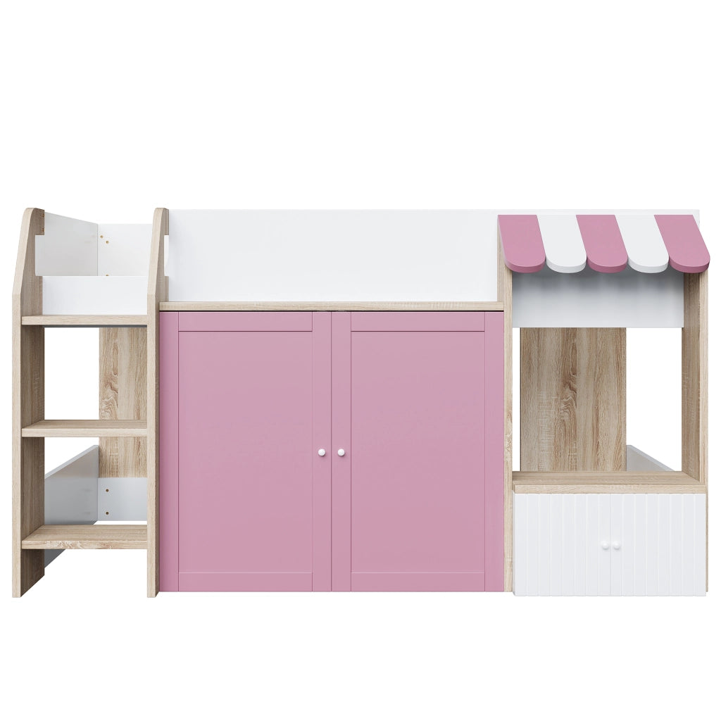 LETTO SOPPALCATO A CASA 90x200 cm Legno Bianco/Rosa
