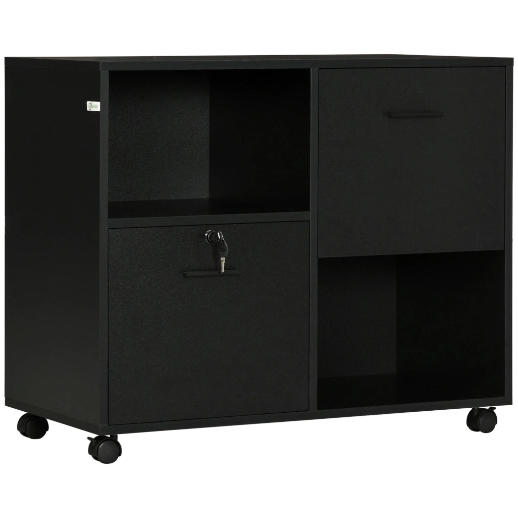 Mobile Ufficio 2 Cassetti 2 Ripiani 80x40x66 cm in Truciolato Nero