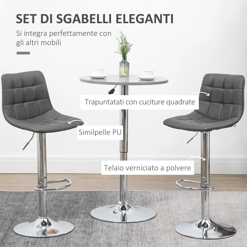 EasyComfort Set 2 Sgabelli Alti Moderno da Bar Girevoli con Schienale e Poggiapiedi, Sedia con Altezza regolabile, 42x45x89-110cm, Grigio