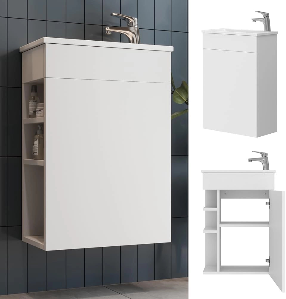 Set mobili bagno Amadeo, Bianco, 50 cm, composto da mobile sottolavabo e lavabo