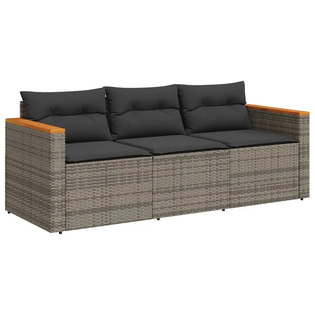 Divano da Giardino con Cuscini 3 Posti-Sofa da Giardino-Divano da esterno Grigio in Polyrattan 700659