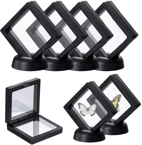 Quadri a sosteggi galleggiante - Set da 4 - Eleganti e moderni - Nero - Fotoframmenti - Idonei per arte e ricordi - 5,5 x 5,5 cm