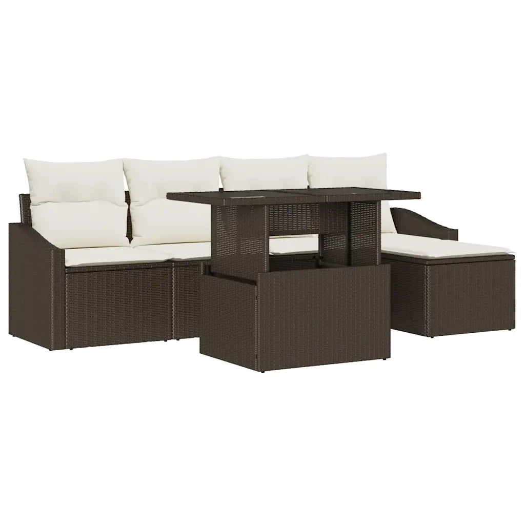 Set Divano da Giardino 6 pcs Marrone e Crema polyrattan 3357721