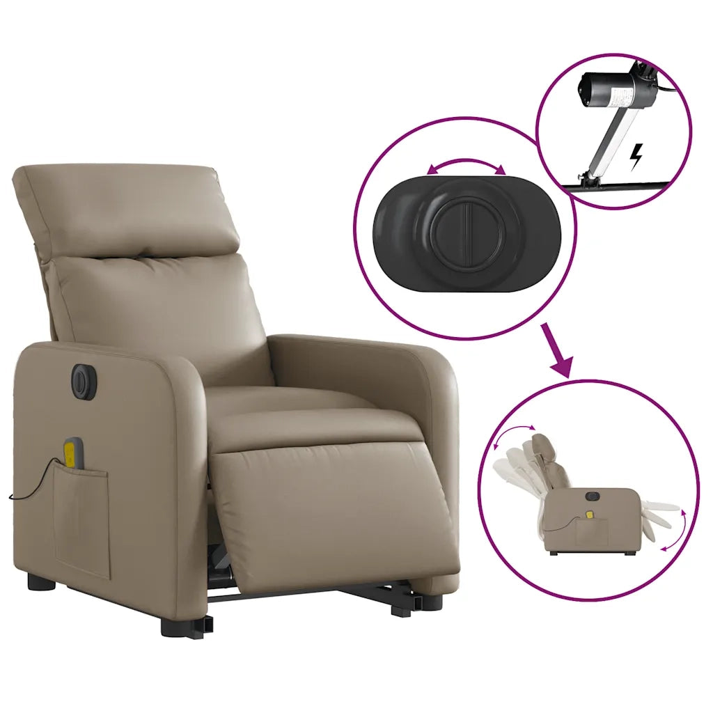 Poltrona Alzapersona Massaggio Elettrica Cappuccino Similpelle 3206776
