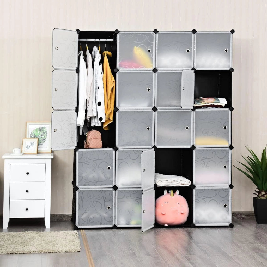 Armadio Modulare, Armadio Modulare Cubi, Armadio Pieghevole in Plastica, Portaoggetti Organizzatore, Armadietto Mobiletto con Ante, Può DIY, a 20 Cubi
