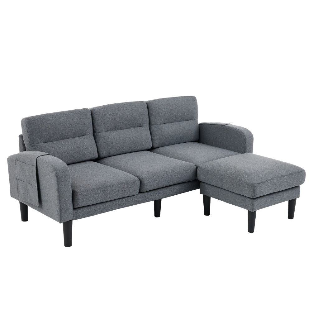 Divano angolare a L 3 posti con chaise longue; tasche laterali; 204x136x80 cm; grigio