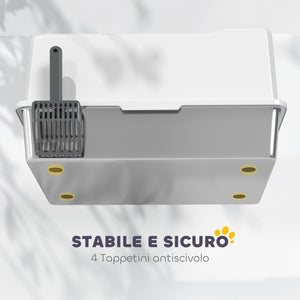 Lettiera per Gatti con Pareti Rialzate 71x50,8x35,5 cm Vassoio in Acciaio Bianco