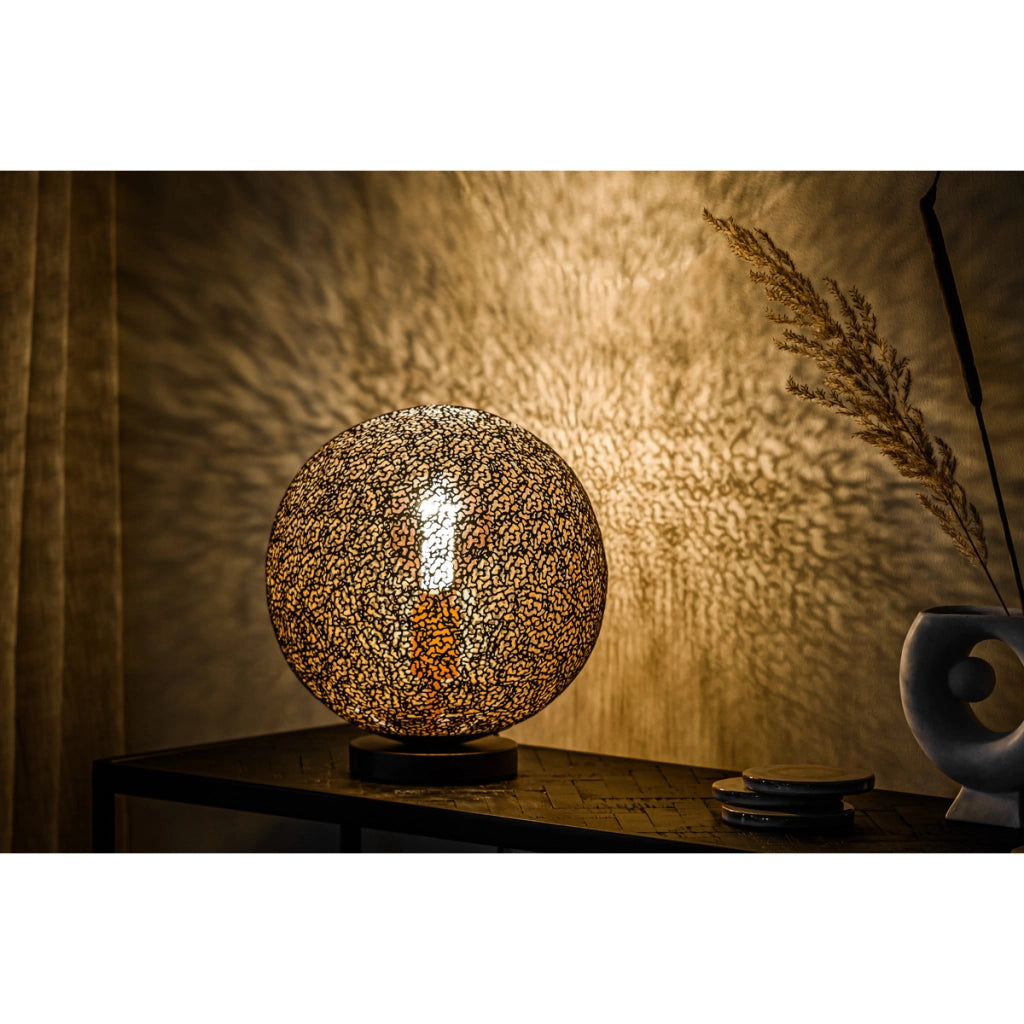 Lampada da tavolo sferica T340 nera 30 cm in metallo traforato