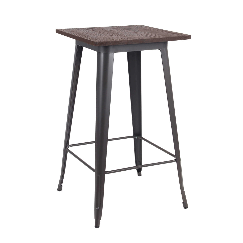 TAVOLINO ALTO PORDOI IN ACCIAIO CON PIANO DI LEGNO 60 X 60 X H103 CM