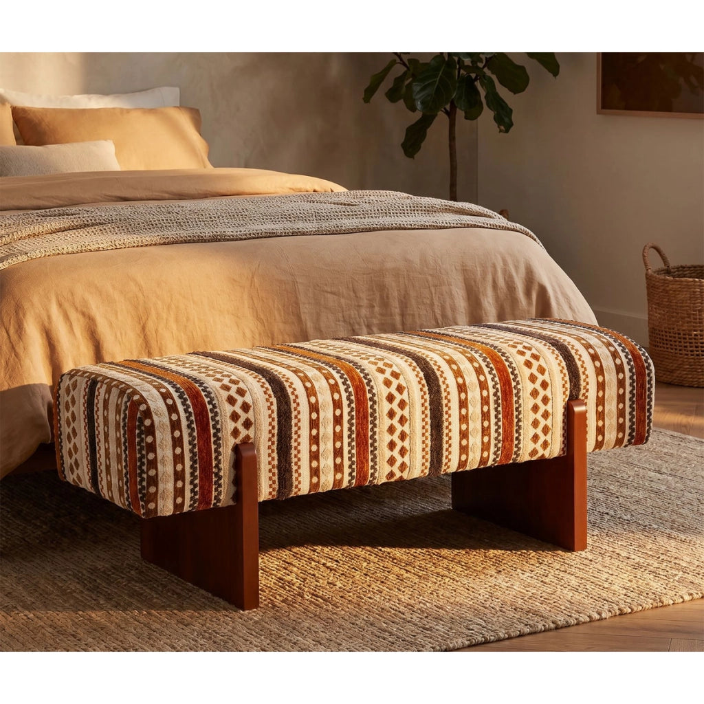 Panca etnica multicolor con struttura in legno
