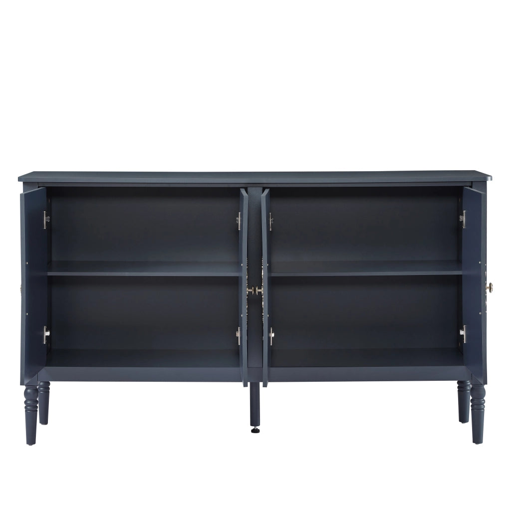 Credenza con ante a rilievo retrò e gambe tornite blu navy 160 × 40 × 89 cm
