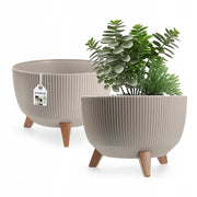Coprivaso KADAX con gambe e vaso interno, 29 cm, a righe beige.