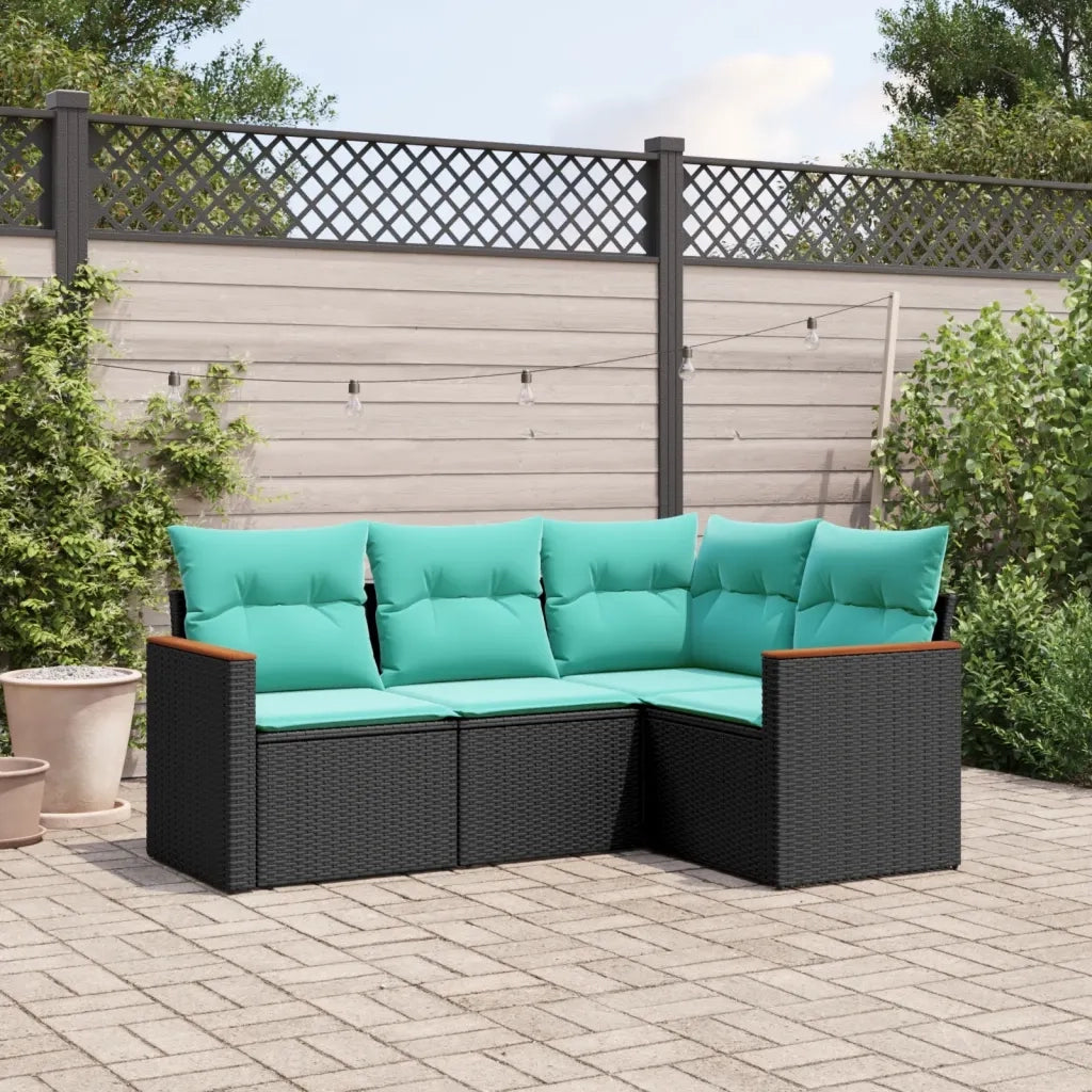 Set Divani da Giardino 4 pz con Cuscini Nero in Polyrattan 3225931