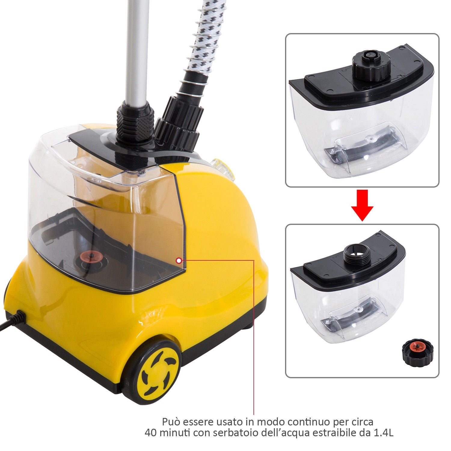 Stiratrice a Vapore Verticale Professionale 1.4L 1800W Giallo