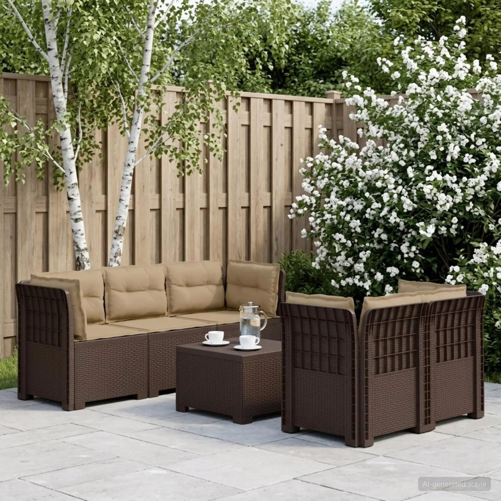 Divano da Giardino 5 Posti con Cuscini Stile Rattan PP Marrone 3443912