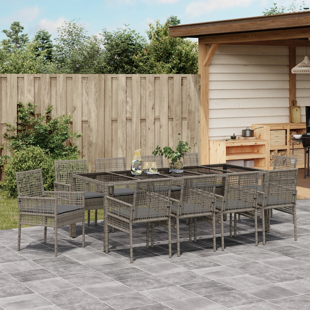 Set da pranzo da giardino 11 pezzi con cuscini Grigio Polyrattan