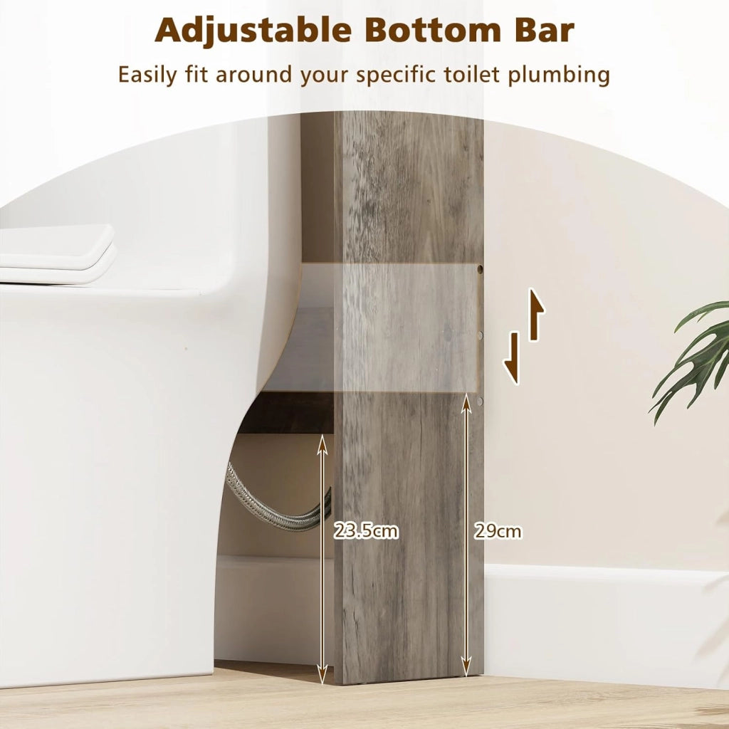 Armadietto WC per bagno, armadietto con 2 ante a battente, ripiani regolabili e scomparti per carta igienica, salvaspazio per WC, 81,5 x 19,5 x 172,5 cm (grigio)