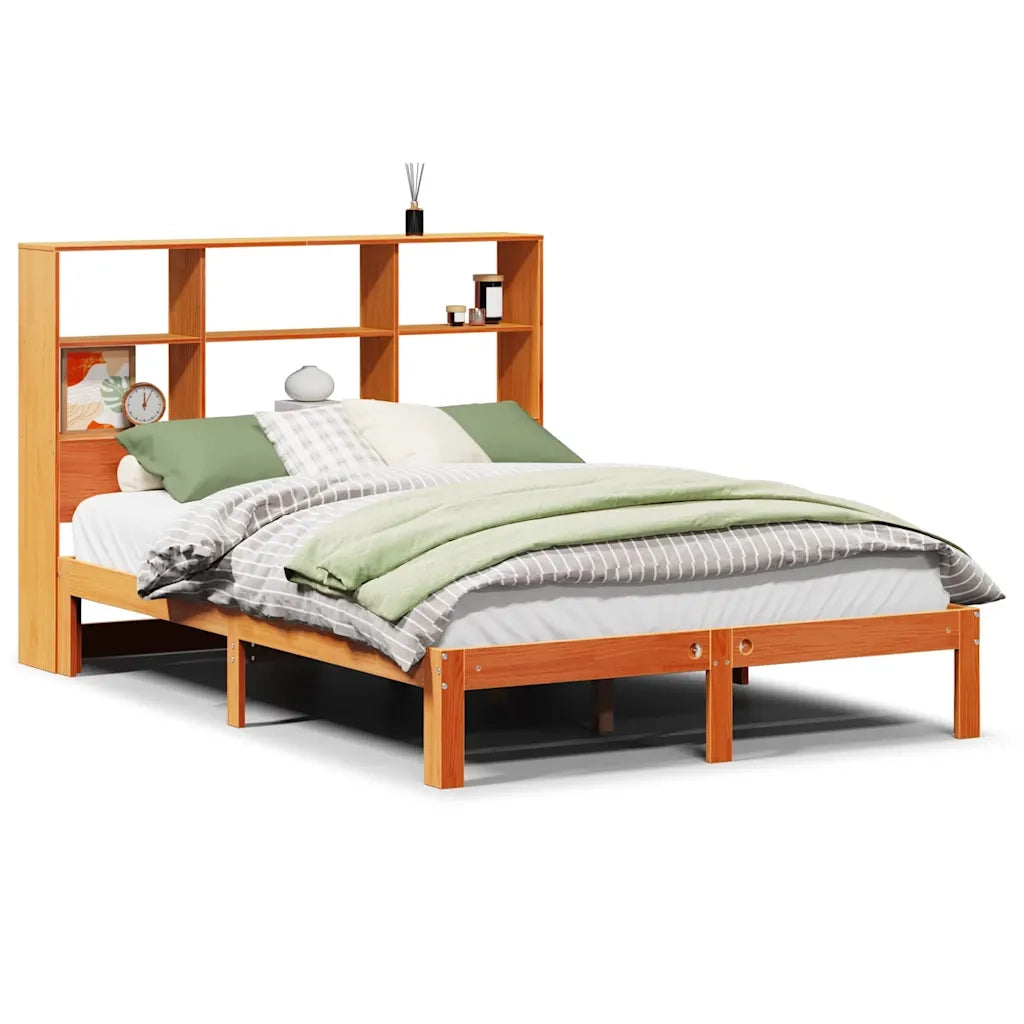 Letto Libreria senza Materasso Marrone Cera 135x190 cm in Pino