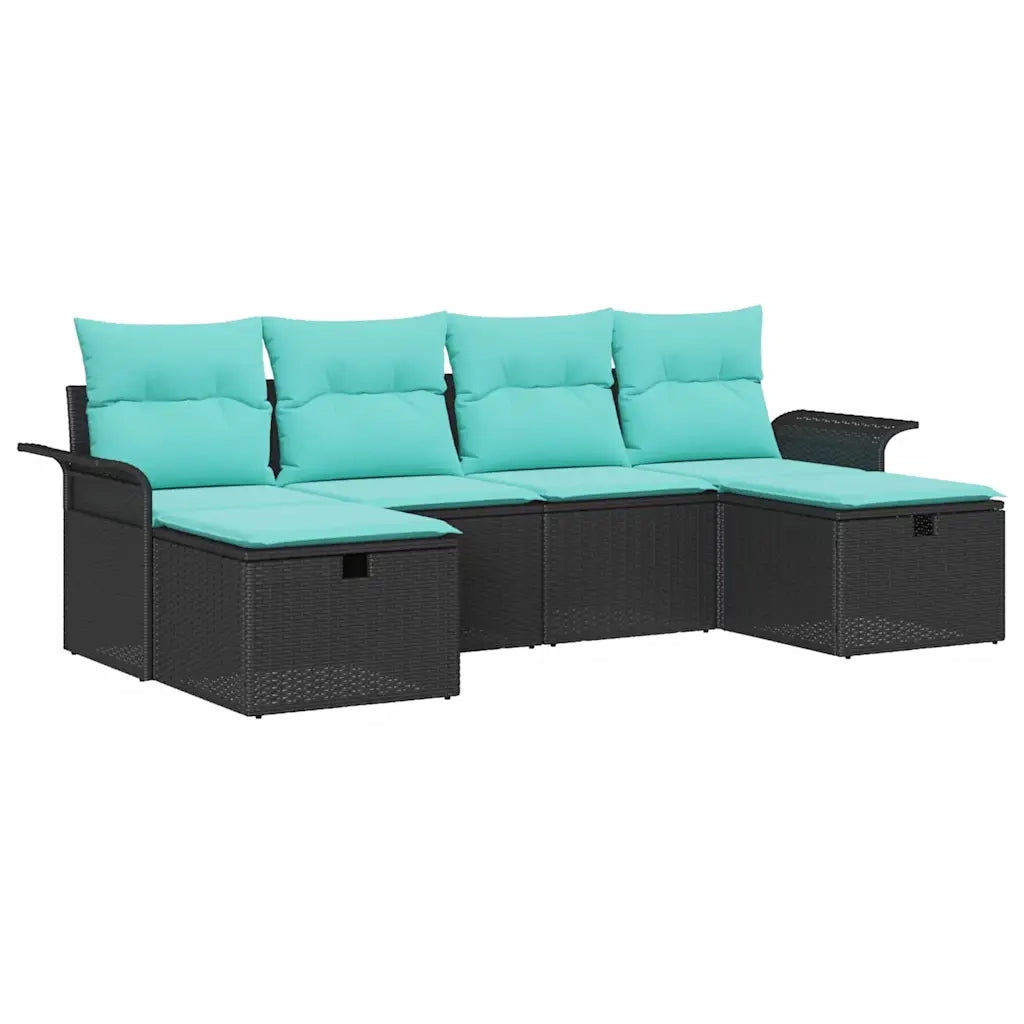 Set Divano da Giardino con cuscino 6 pcs Nero Poly Rattan