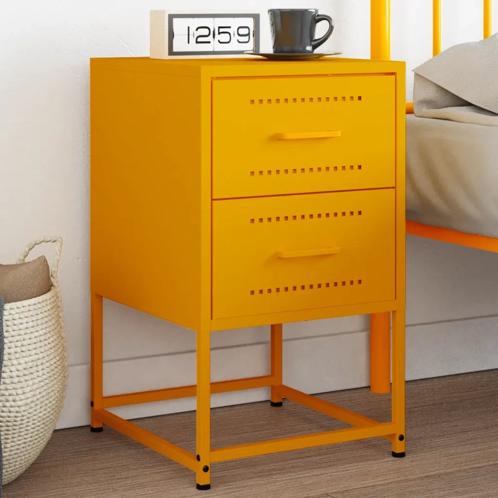 Comodino | Armadio da Notte | Mobiletto da notte Giallo Senape 36x39x60,5 cm in Acciaio