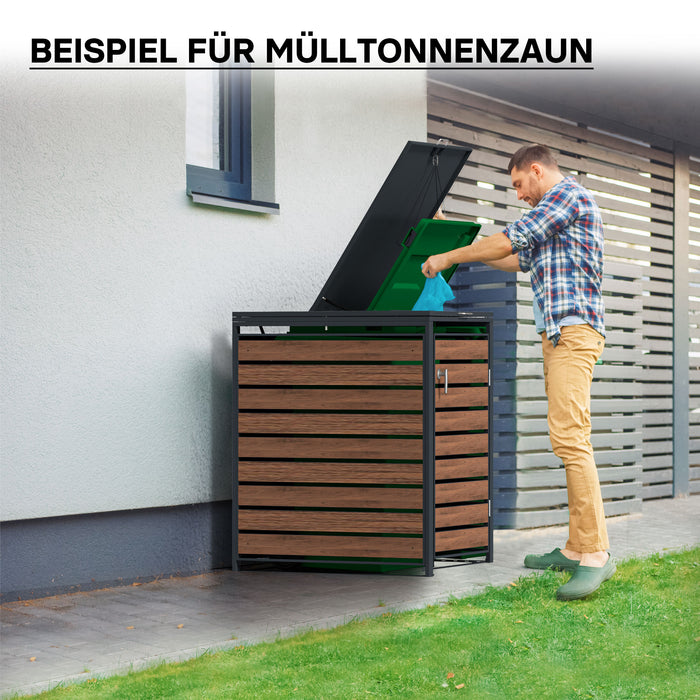 Copri bidone della spazzatura con coperchio ribaltabile per un contenitore 60-240l, acciaio antracite e effetto legno, copribidone da esterno