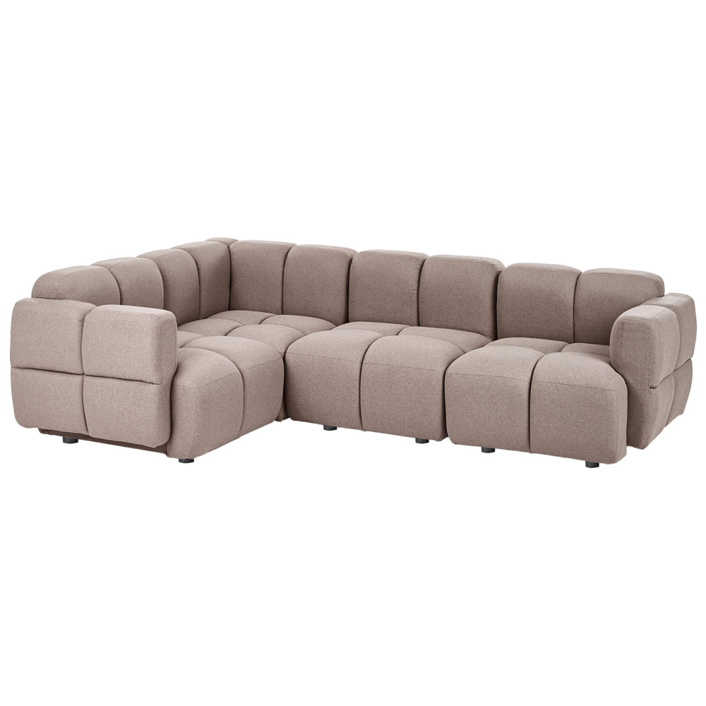 Divano modulare angolare a destra a 4 posti, in tessuto beige, articolo modulare, divano componibile a quattro elementi, stile moderno