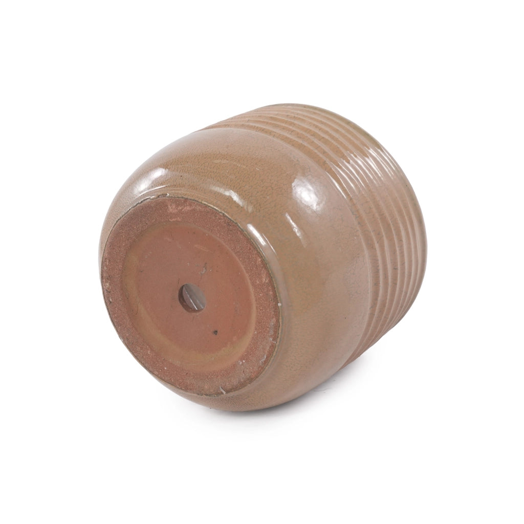 Fioriera in ceramica fatta a mano con scanalature orizzontali e smalto lucido marrone chiaro per interni Ø 20 cm