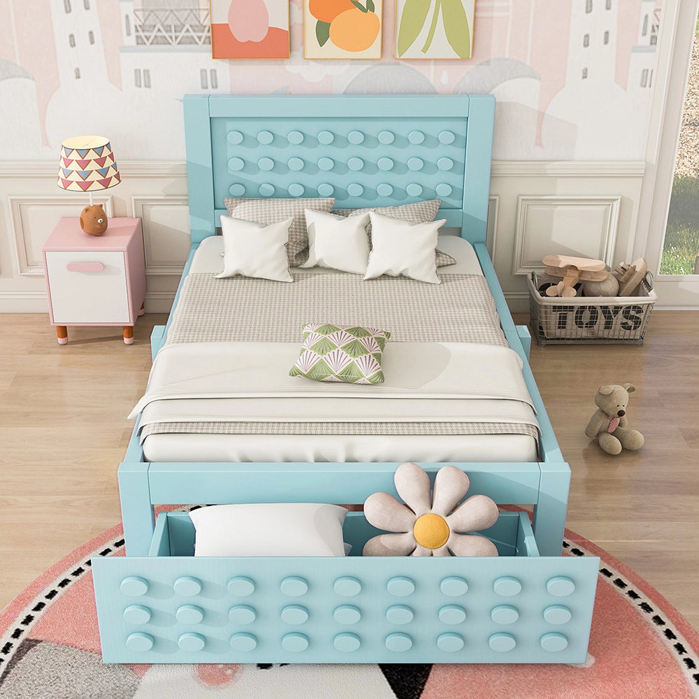 Letto bambino-Xylo-90x200 cm-design a blocchi, cassetti, contenitore, senza materasso