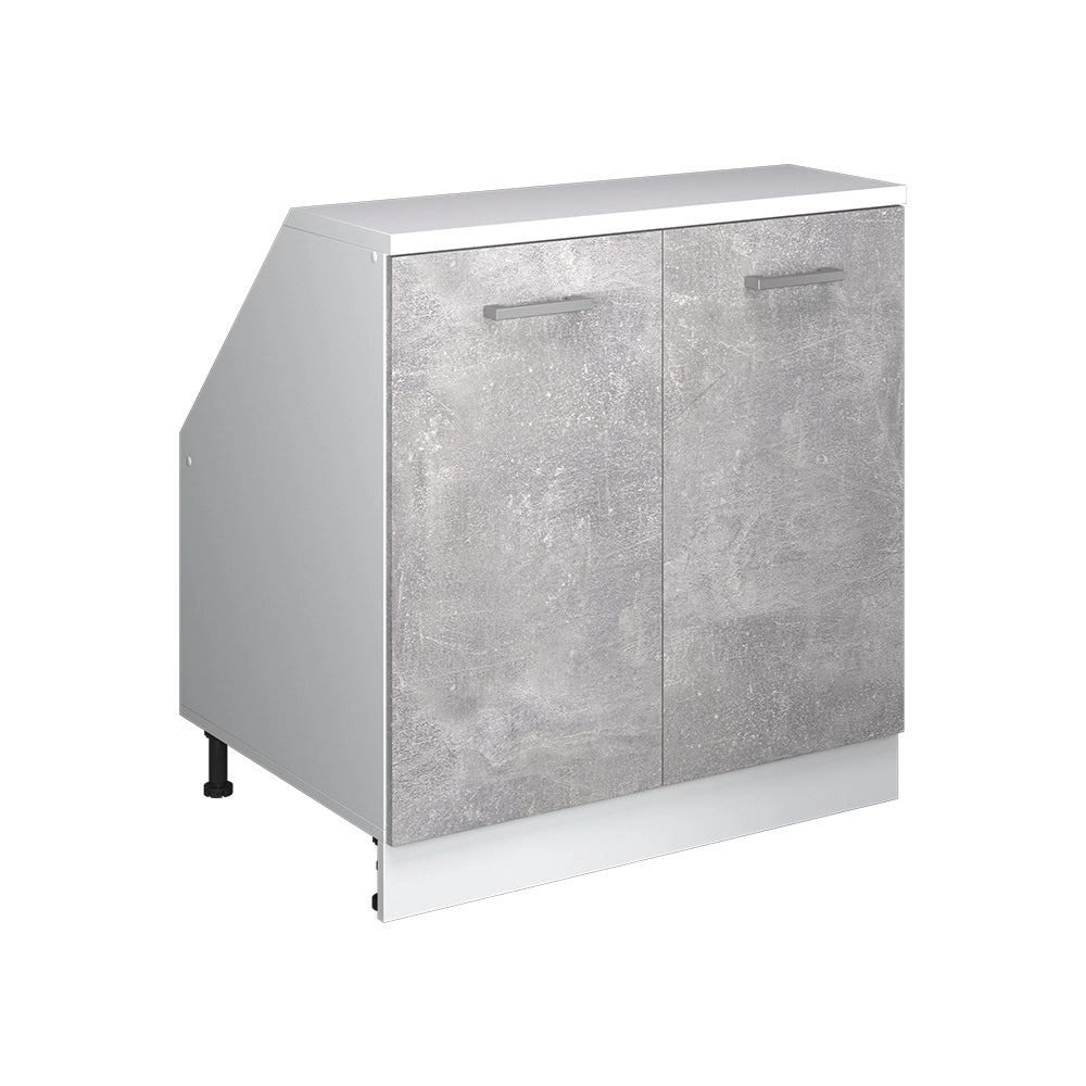 Mobile cucina sottotetto R-Line Calcestruzzo/Bianco 80 cm con 2 porte, carcassa 60 cm profondità Vicco