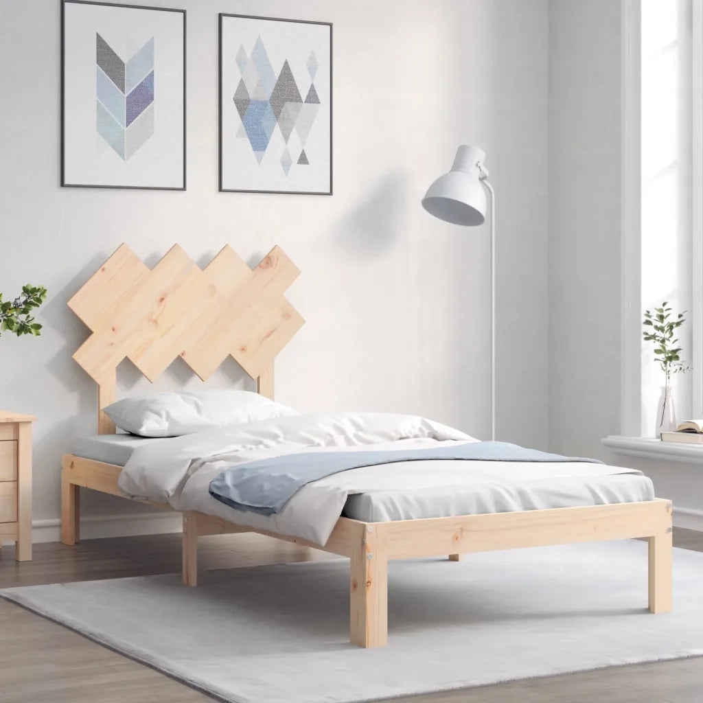 Letto singolo | Letto per adulti | Giroletto con Testiera Single in Legno Massello