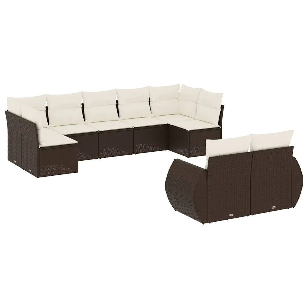 Set Divani da Giardino 9pz con Cuscini Marrone in Polyrattan 3221822