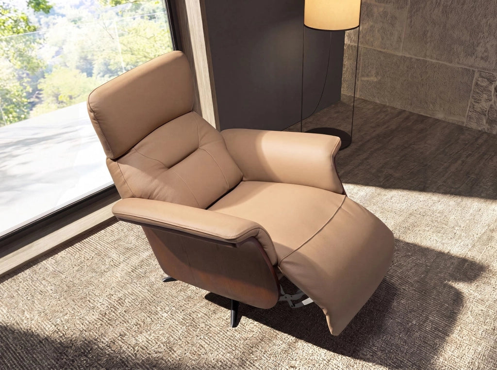 Poltrona relax girevole in pelle marrone